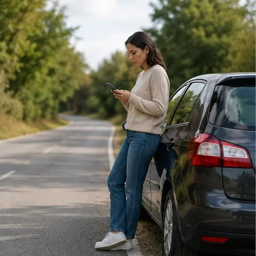 Motorist sharing a location from beside a parked vehicle