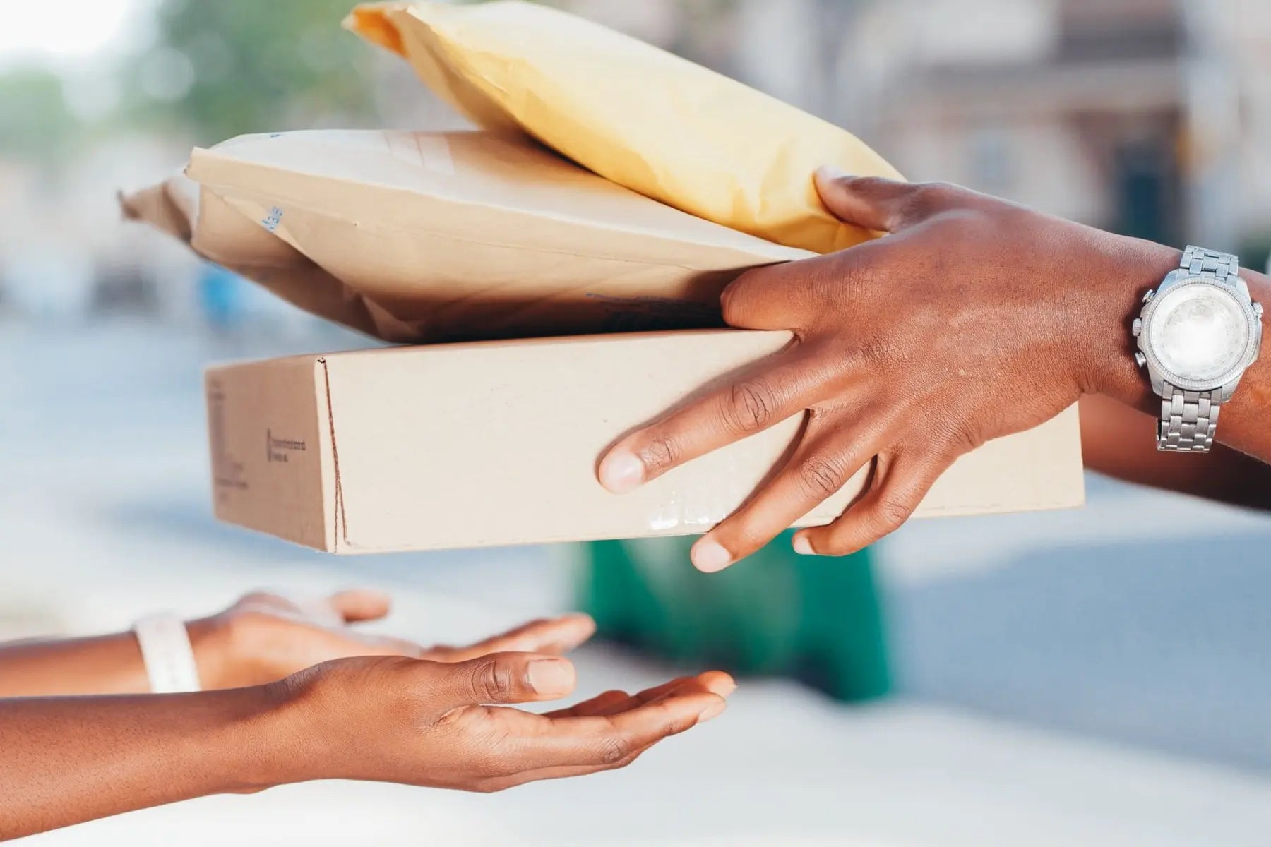 Recipient accepting a carefully handled delivery